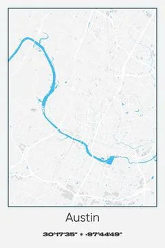 Austin, Texas - vector map of city in Gray, white, blue colors Stock Illustration