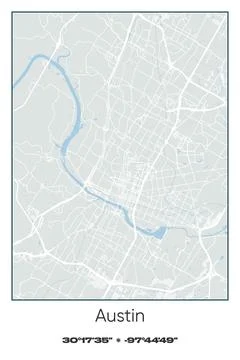 Austin, Texas - vector map of city in Gray, white, green, blue colors Stock Illustration