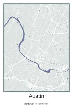 Austin, Texas - vector map of city in Gray, Blue, Green, White colors Stock Illustration