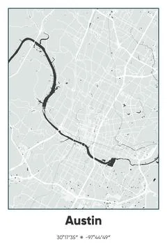 Austin, Texas - vector map of city in Gray, Black, White colors Stock Illustration