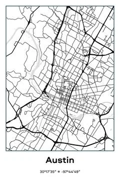 Austin, Texas - vector map of city in Black, white, gray colors Stock Illustration