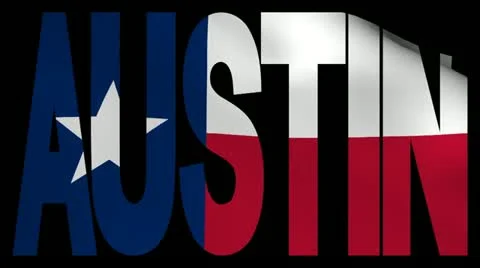 Austin text with fluttering Texan flag animation Stock Footage