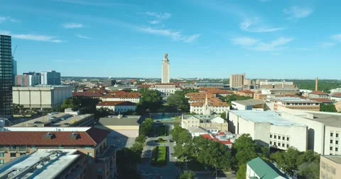 Austin UT Clock Tower at University of Texas Campus (Aerial Drone View in 4k) Stock Footage 164061249