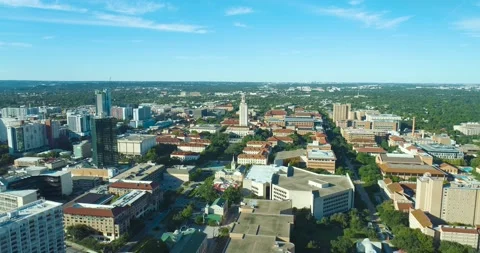 Austin UT Clock Tower at University of Texas Campus (Aerial Drone View in 4k) Stock Footage 164061277