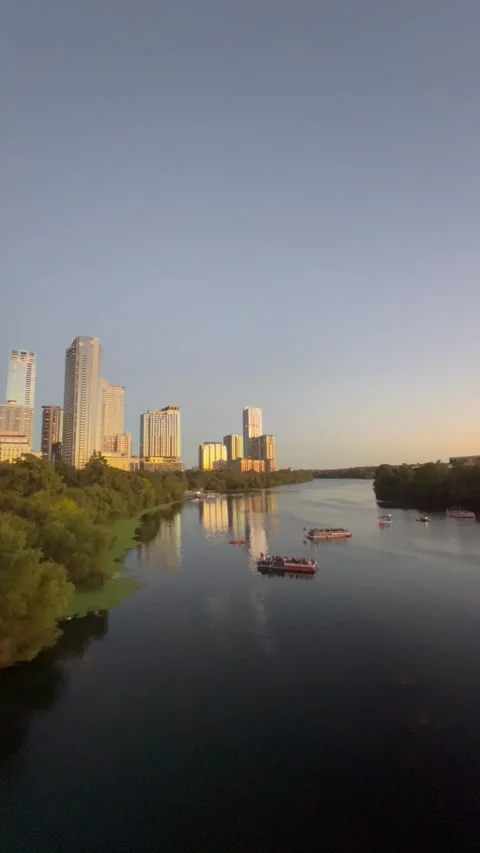 Austin, view by twilight from the bridge with skyscrapers in the background Stock Footage 336050973