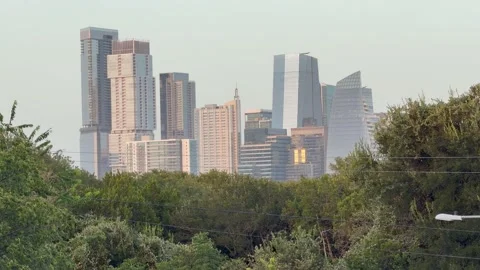 Austin's skyline between trees in Austin, TX  8/18/2026 스톡 동영상 342577781