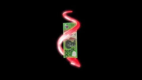 Australia 100 Dollar Currency Note with Red Glowing Down Arrow Stock Footage 316961156