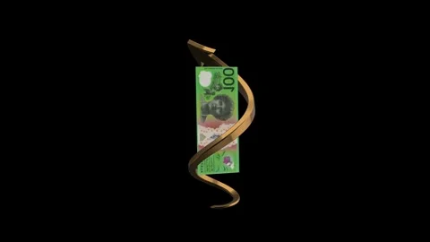 Australia 100 Dollar Currency Note with Golden Up Arrow Indicating Wealth a.. Stock Footage 317166706