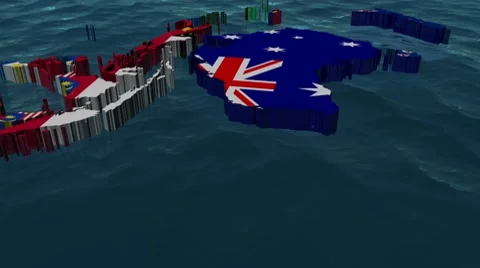 Australia 3D Flag World Slow Zoom with Clouds Stock Footage 8589213