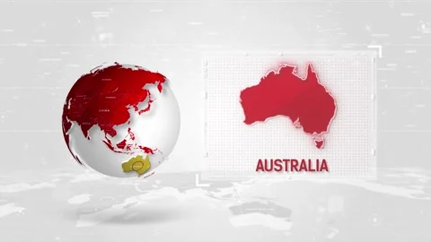 Australia 4K Tech Map Beside Globe On White Background 1 Stock Footage 338240577