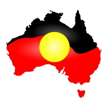 Australia Aboriginal flag, map, continent isolated on white background. Stock Illustration