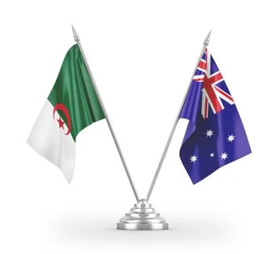 Australia and Algeria table flags isolated on white 3D rendering Stock Illustration