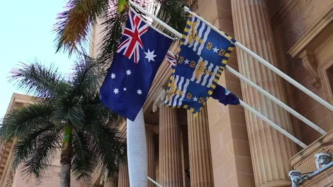 Australia and Brisbane flags Stock Footage 137790858