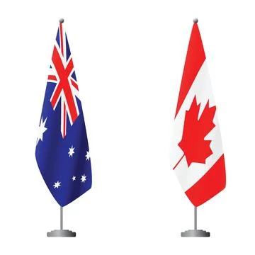 Australia and Canada flags on flagpoles for official ceremonies and meetings 库存插图