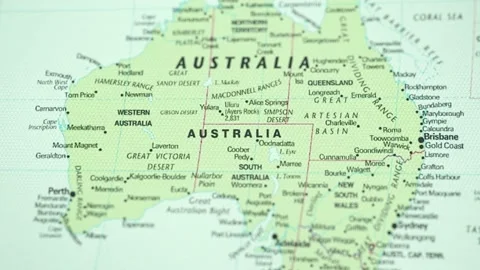 Australia And Cities On The Physical Map Of The World With Approximation. 動画素材 237745196
