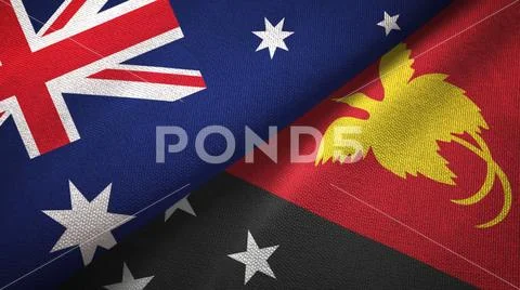 Australia and Papua New Guinea two flags textile cloth, fabric texture Stock Photos