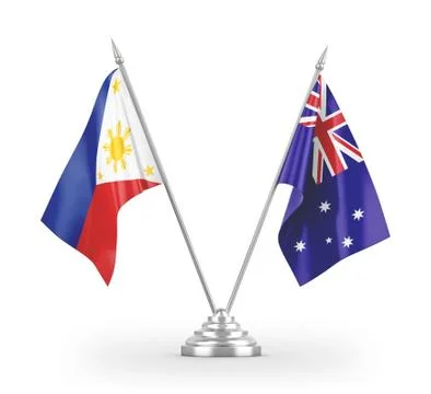 Australia and Philippines table flags isolated on white 3D rendering Stock Illustration