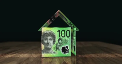 Australia Australian Dollar 100 AUD money banknotes paper house on the table Stock Footage 227323218