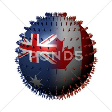 Australia canada flag sphere surrounded by people illustration Stock Illustration