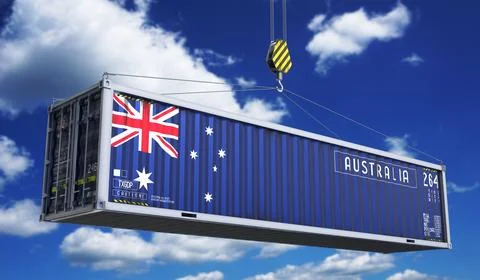 Australia - cargo container hanging on crane for international trade and lo.. イラスト素材