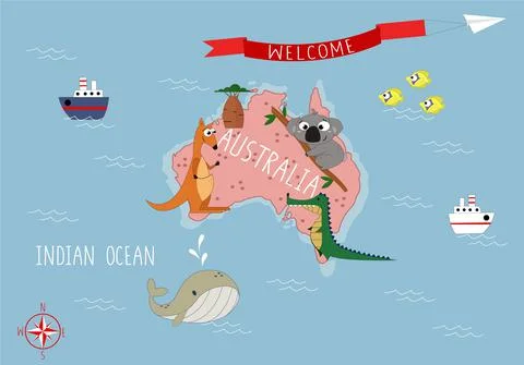 Australia cartoon map Stock Illustration