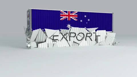 Australia container with the flag falls on top of a container labeled EXPORT Stock Footage 124444927