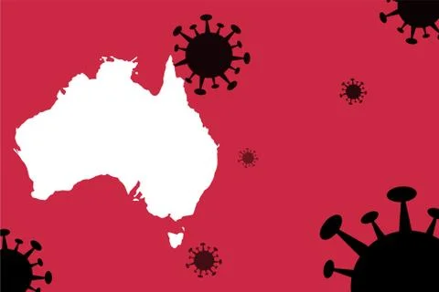 Australia corona virus update with  map on corona virus background,report new Stock Illustration