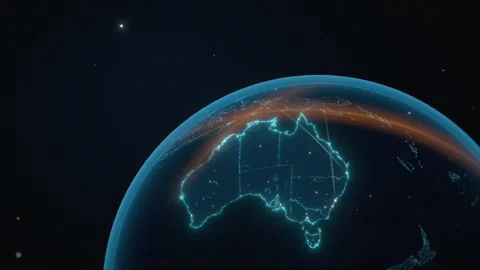 Australia Country Map Data Network Seen From Earth Orbit At Night Stock-Footage 343402045