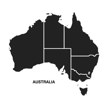Australia Dark Silhouette Map with State and Territory Borders Stock Illustration