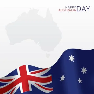 Australia Day vector banner template. Waving flag and with confetti blank gre Stock Illustration