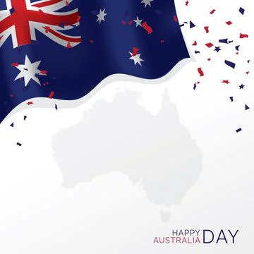 Australia Day vector banner template. Waving flag and with confetti blank gre Stock Illustration
