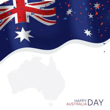 Australia Day vector banner template. Waving flag and with confetti blank gre Stock Illustration