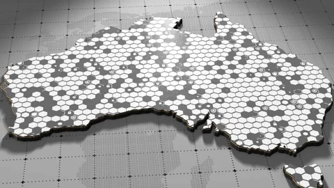 Australia Digital Network Cybersecurity Map Hex Grid Visualization Stock Footage 310370550