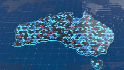 Australia Digital Network Cybersecurity Map Big Data Visualization Stock Footage 310370556