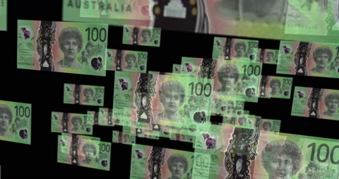 Australia Dollar 100 banknote – flying between transparent money Video stock 226358274