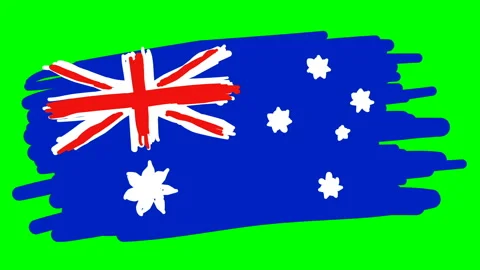 Australia drawing flag on green background Stock Footage 128910424