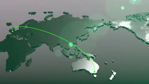 Australia to England connection world map animation Stock Footage 155233641
