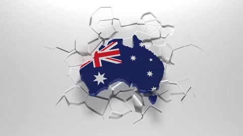 Australia falls and breaks the ground. Cracks under Australia. Australia in Stock Footage 140709342