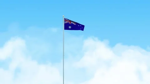 Australia Flag 3D Render Animation Waving on Pole with Blue Sky Video stock 333220348