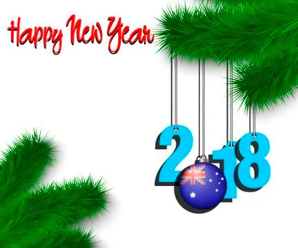 Australia flag and 2018 on a tree branch Stock Illustration