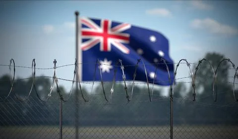 Australia - Flag and Barbed Wire Fence - 3D illustration イラスト素材