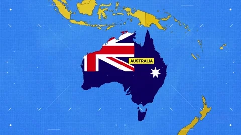 Australia Flag and Map Yellow and Blue Color New Style Stock Footage 339290222
