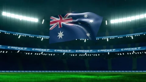 Australia flag animate in empty cricket stadium Stock Footage 141310726