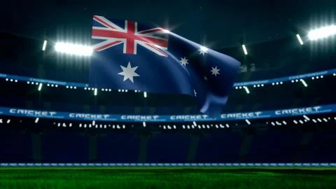 Australia flag animate in empty cricket stadium Stock Illustration