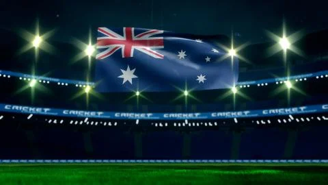 Australia flag animate in empty cricket stadium Stock Illustration