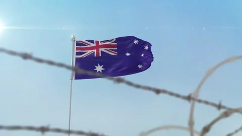 Australia  flag behind border Stock Footage 137388023