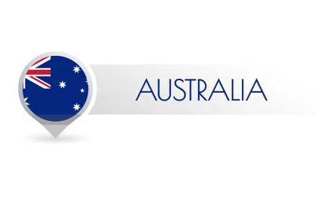 Australia flag. Circle flag button in the map marker shape. Australian country Illustrazione stock