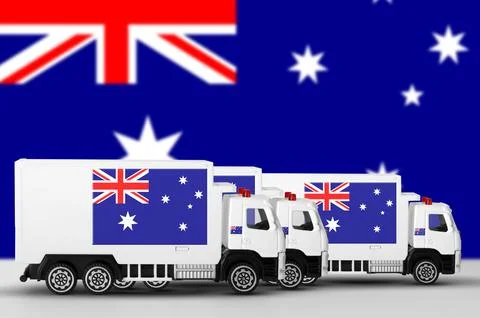 Australia flag depicted on side wall of white delivery van. Shipping and local Stock Illustration
