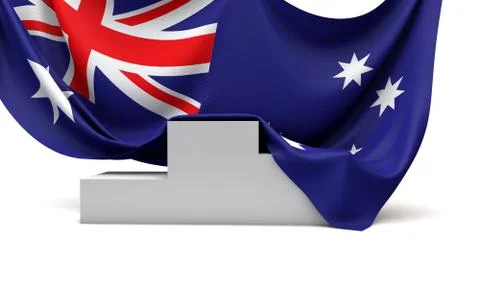 Australia flag draped over a competition winners podium. 3D Render Stock Illustration