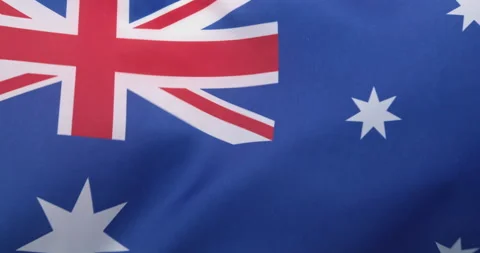 The Australia flag flutters in the wind. Close-up. HQ prores. Stock Footage 169431777